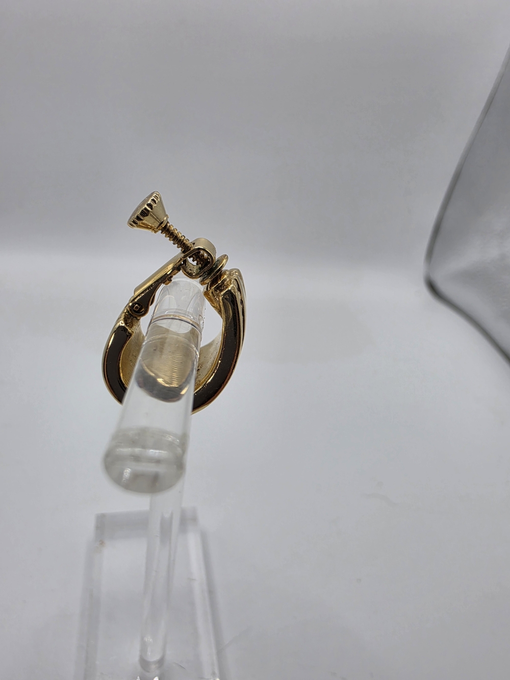Vintage Givenchy Gold Tone Ball Beaded Textured J Style Clip On Earrings - Picture 8 of 8